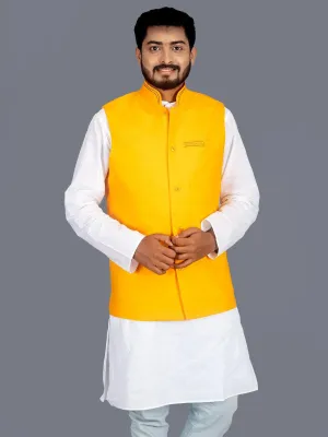 Orange Solid Matka Silk Modi Jacket