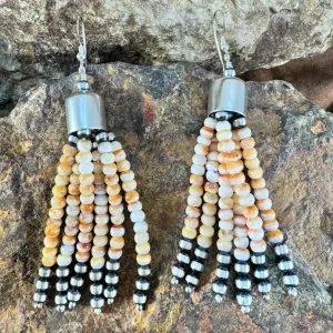 Orange Spiny Oyster and Sterling Silver Tassel Earrings