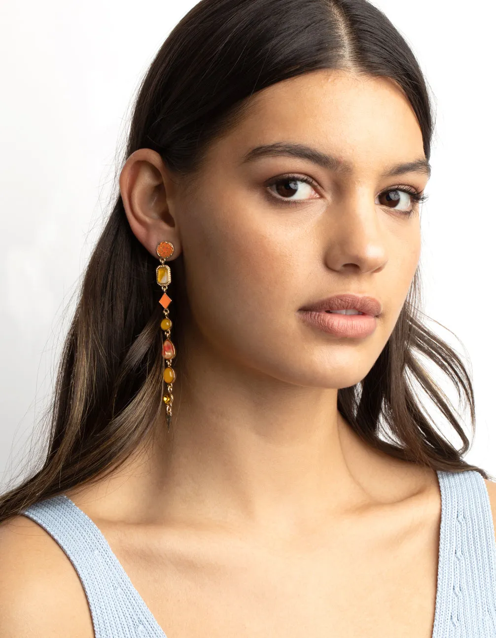 Orange Stone Drop Earrings