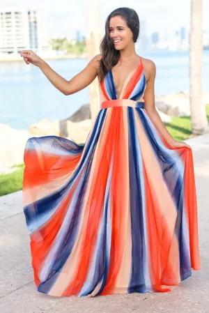 Orange Striped Maxi Dress