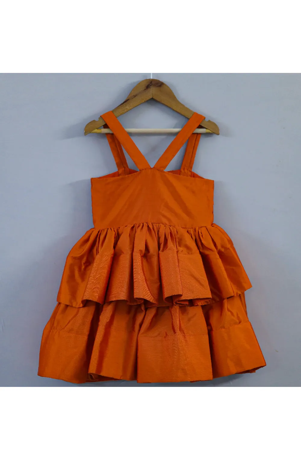 Orange Taffeta Silk Sleeveless Layered Dress