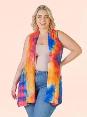 Orange Tie Dye Plus Size Open Front Shrug Vest