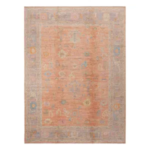 Orange Traditional Turkish Oushak Wool Rug - 9'3" x 11'7"