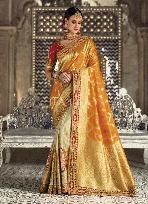 Orangish Yellow Dual Tone Silk Saree