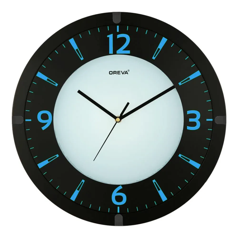 OREVA Step Movement 12 Inch Electric Clock Wall Clock with Blue LED Light (308x308x6 mm_Ajanta MFG Pvt. Ltd.)