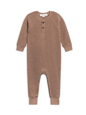 Organic Baby Crosby Waffle Henley Romper - Heather Mocha