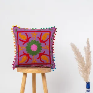 Organic Cotton Jaipuri Pom Pom Embroidered Cushion Covers