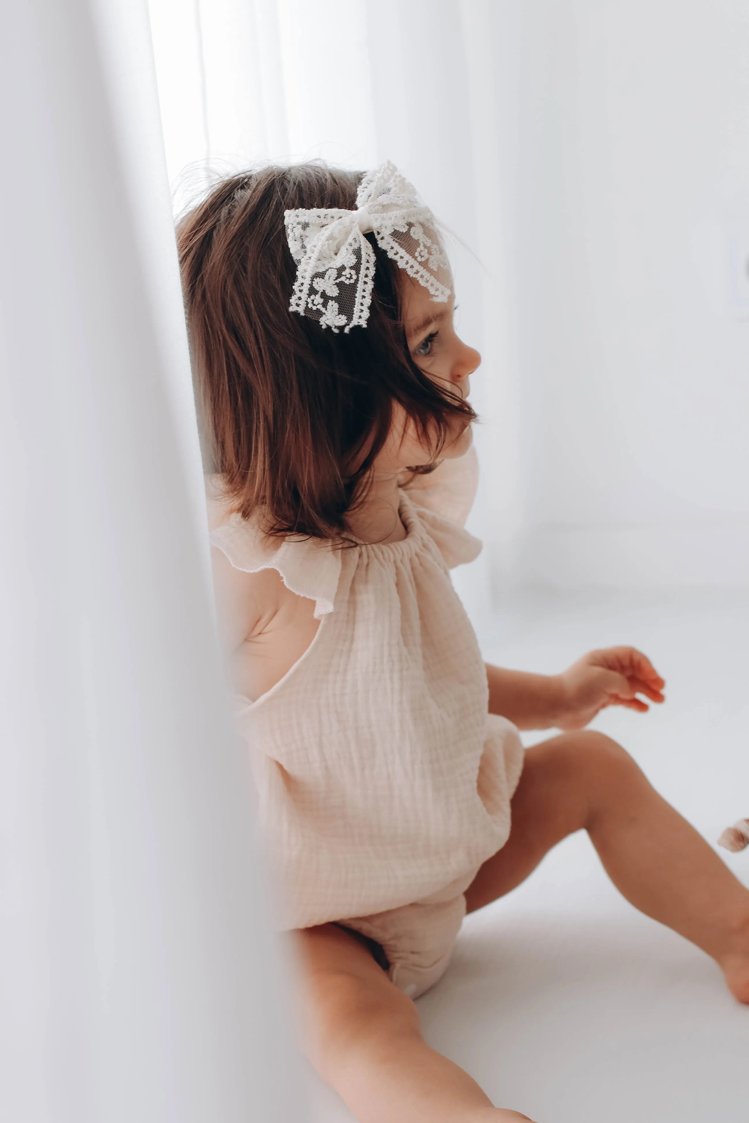 Organic  Muslin Romper  with ruffle sleeves {choose your colour }