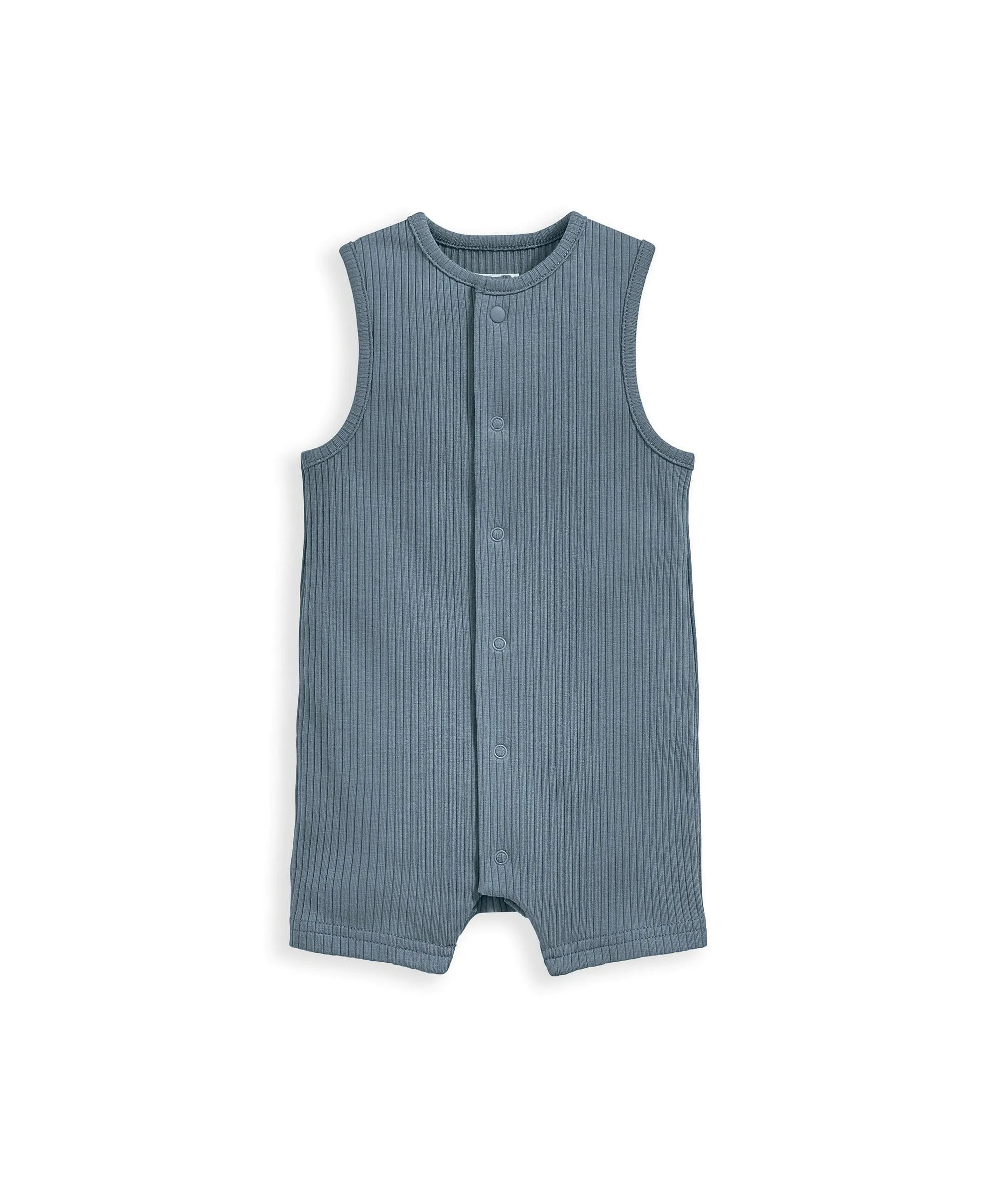 Organic Ribbed Sleeveless Romper - Petrol Blue