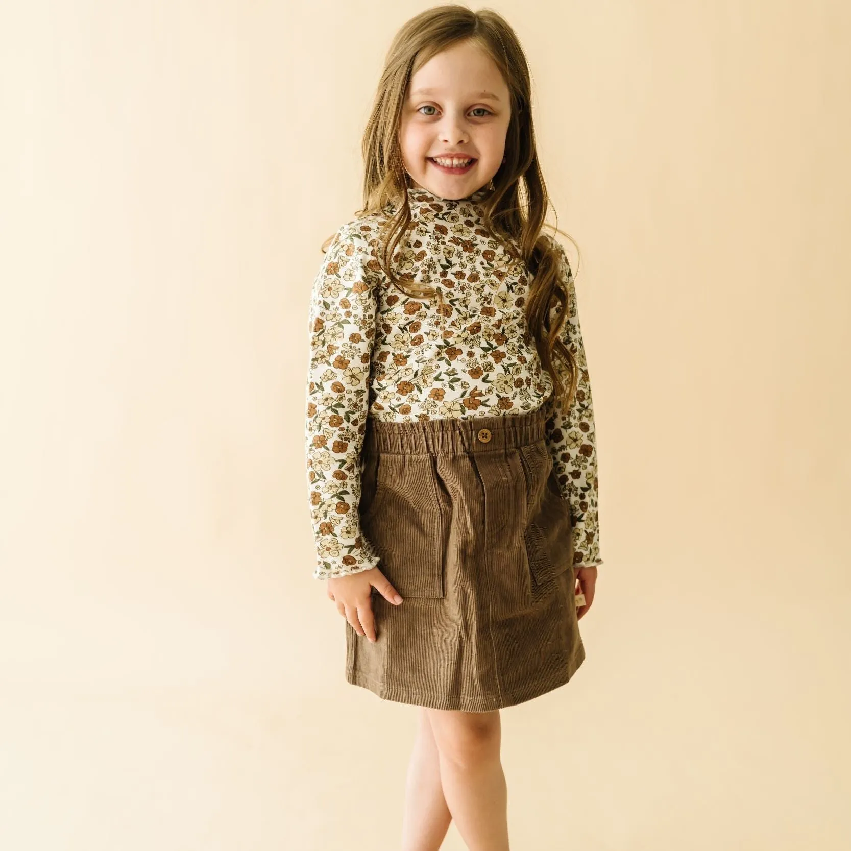 Organic Top and Corduroy Skirt Set - Espresso