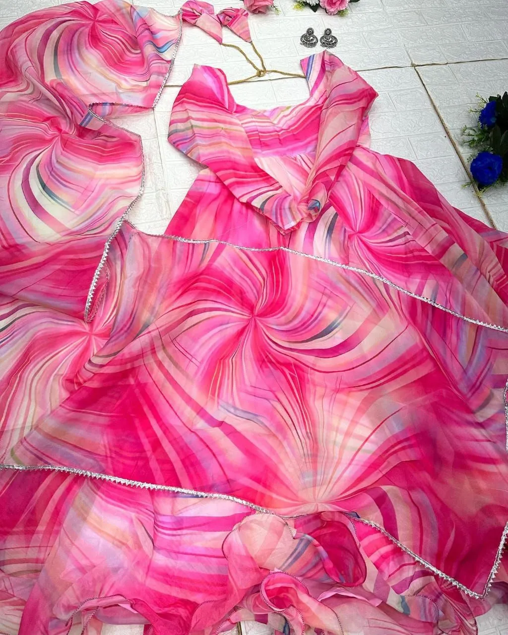 Organza Silk Pink Digital Printed Trendy Gown