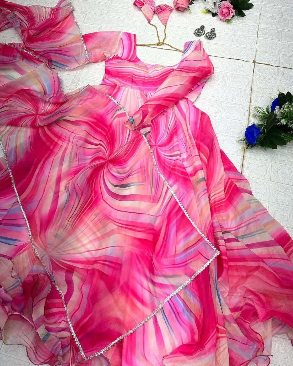 Organza Silk Pink Digital Printed Trendy Gown