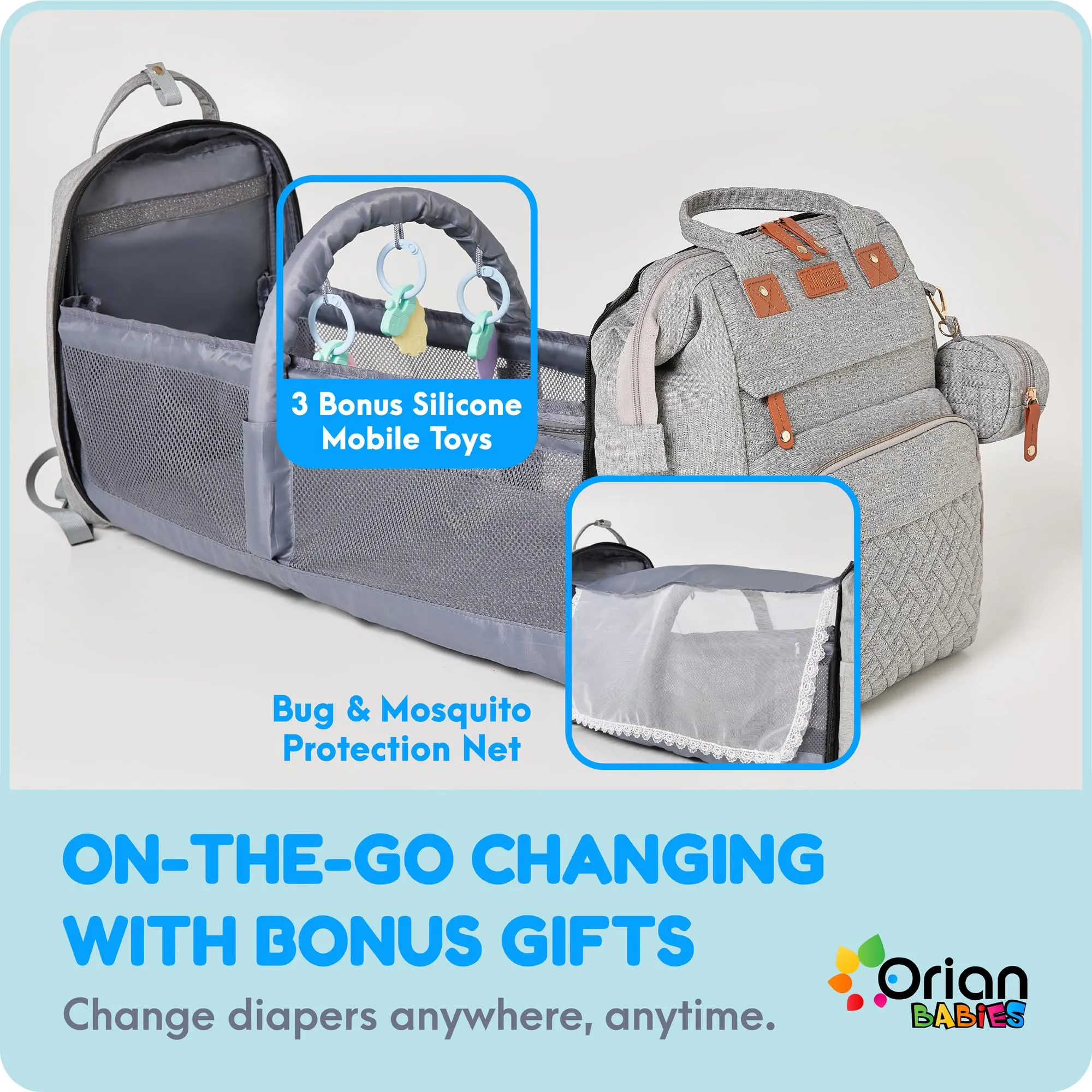 Orian Diaper Bag Backpack Changing Station Mosquito Net Usb Port Waterproof