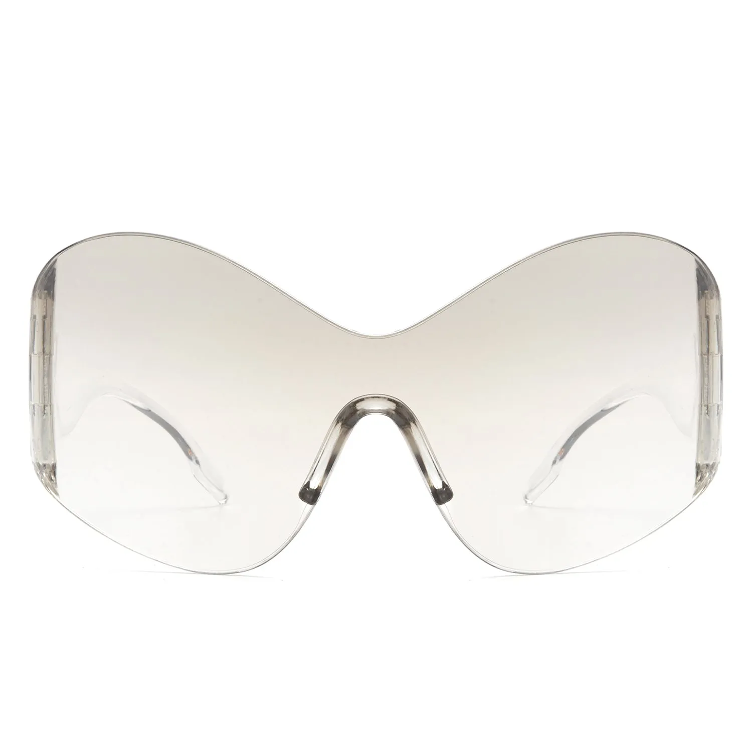 Oriel - Rimless Oversized Wraparound Shield Women Sunglasses