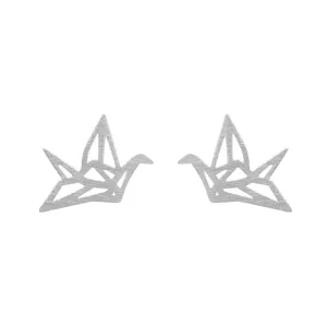 Origami Crane Earrings, Silver