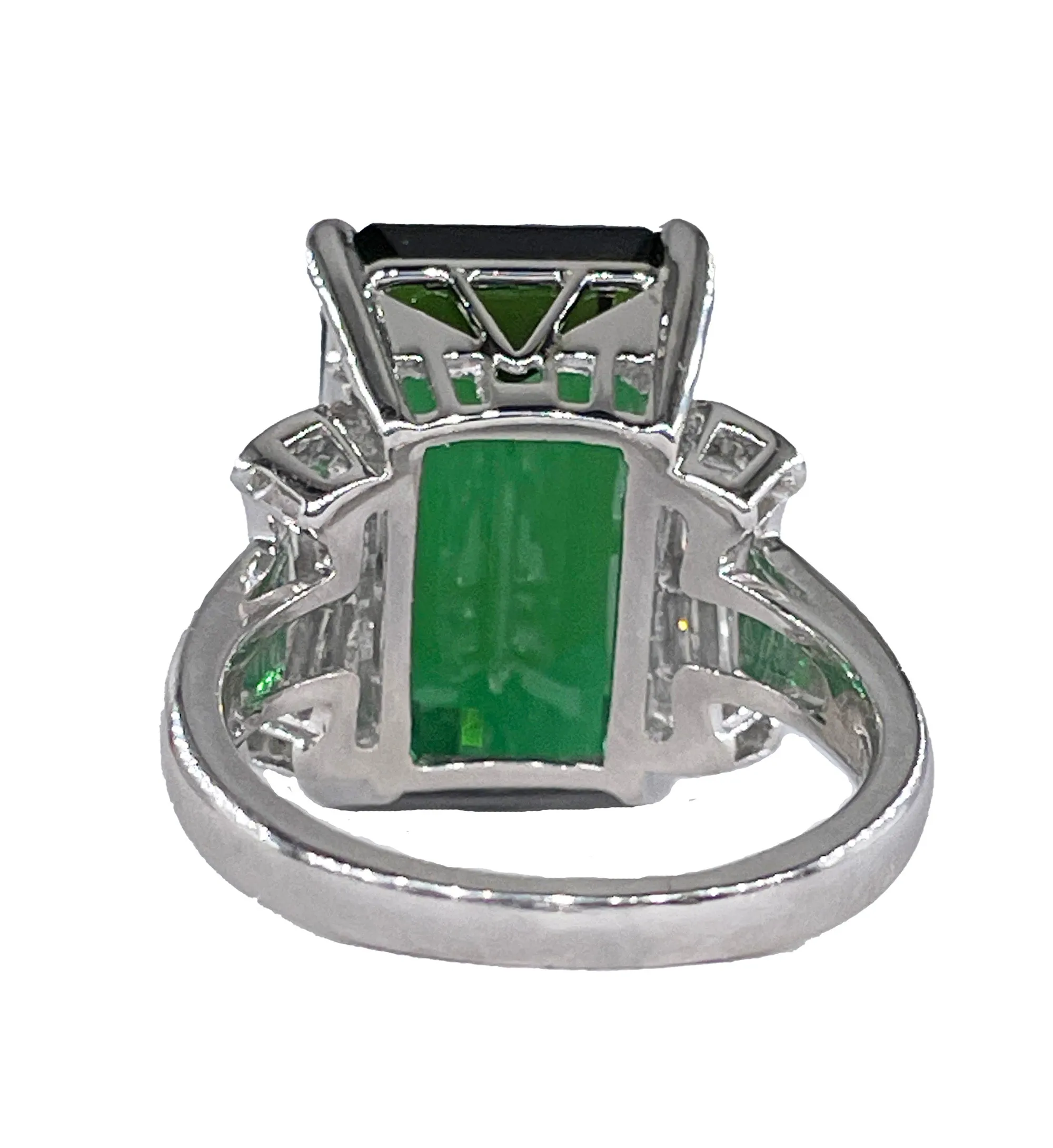 Original Art Deco GIA 12.18ctw Green Tourmaline Diamond Platinum Vintage Ring