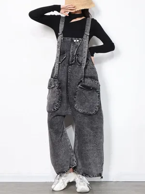 Original Cool Denim Split-Joint Square-Neck Overalls