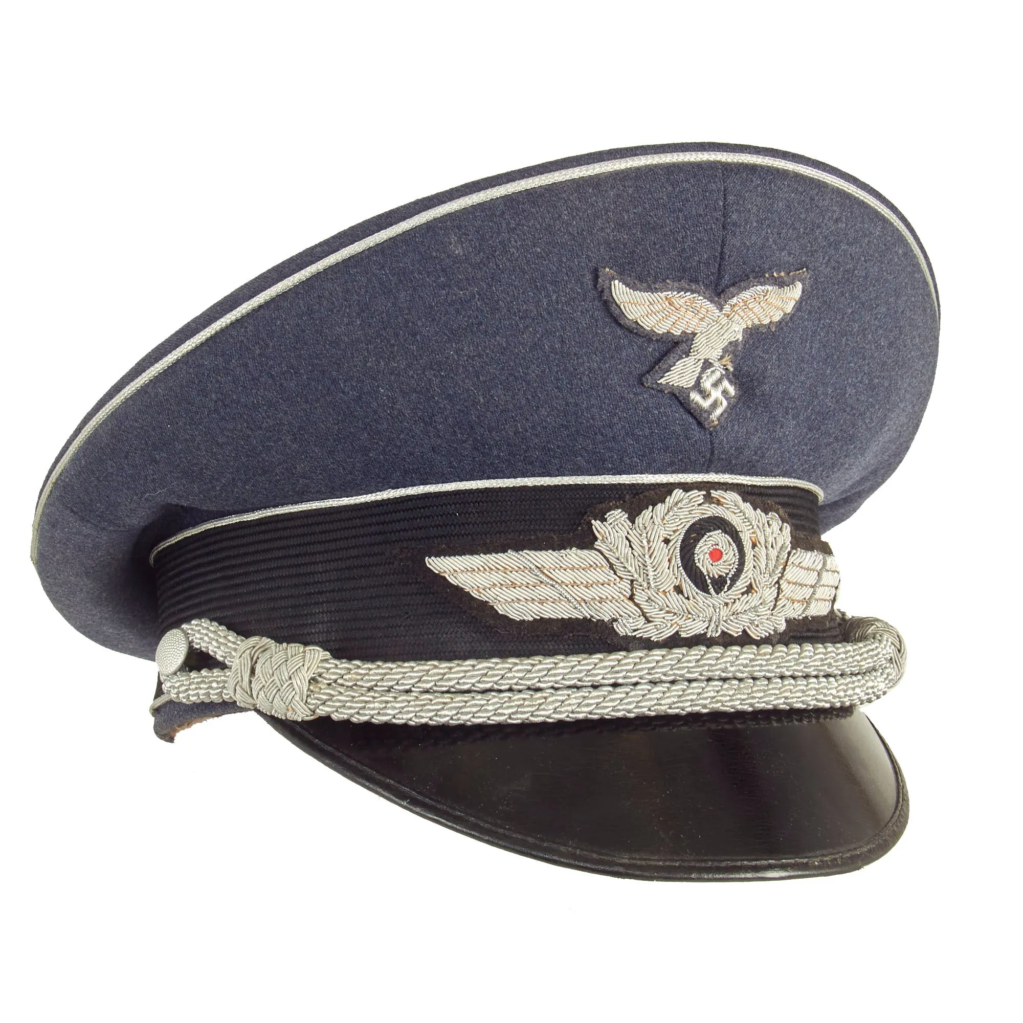 Original Excellent German WWII Luftwaffe Officer Schirmmütze Visor Cap with Bullion Insignia - Size 57