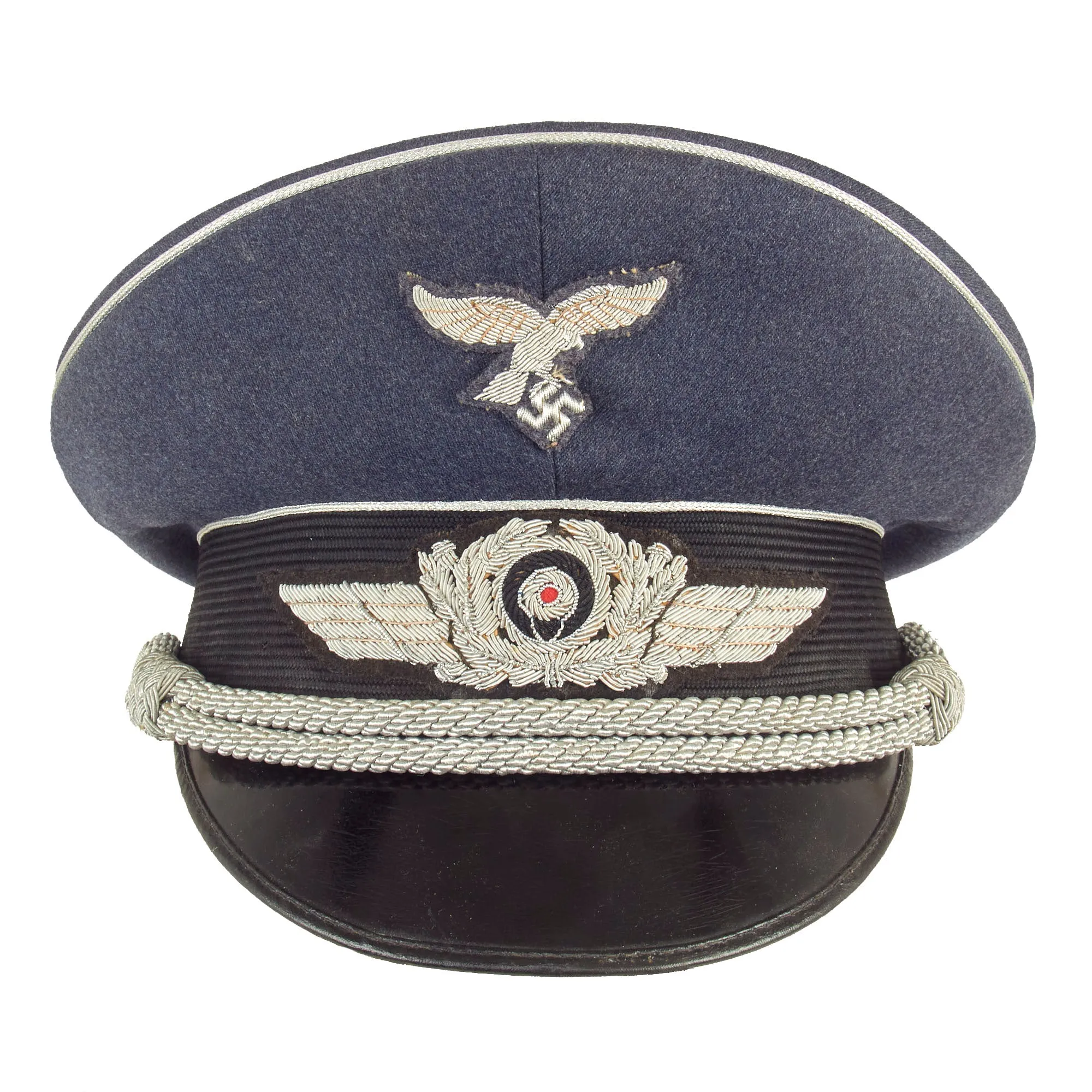 Original Excellent German WWII Luftwaffe Officer Schirmmütze Visor Cap with Bullion Insignia - Size 57