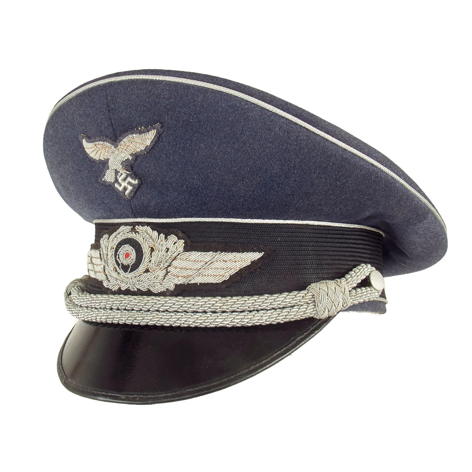 Original Excellent German WWII Luftwaffe Officer Schirmmütze Visor Cap with Bullion Insignia - Size 57