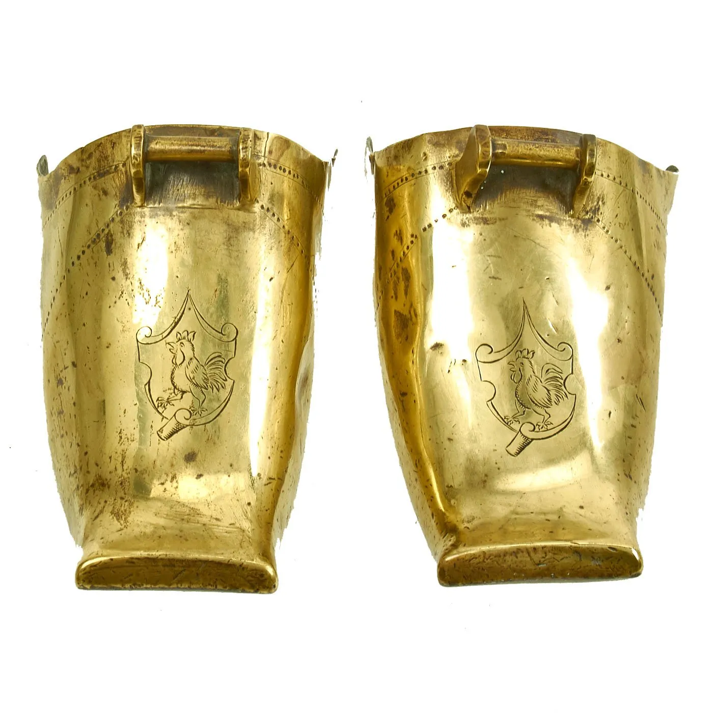 Original German Late 17th Century Conquistador Stirrups bearing the Hahn Family Crest from Pomerania & Mecklenburg