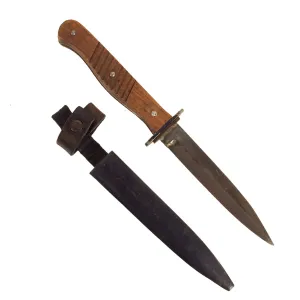 Original German WWI Trench Fighting Knife by ERN with Ribbed Grips and Scabbard