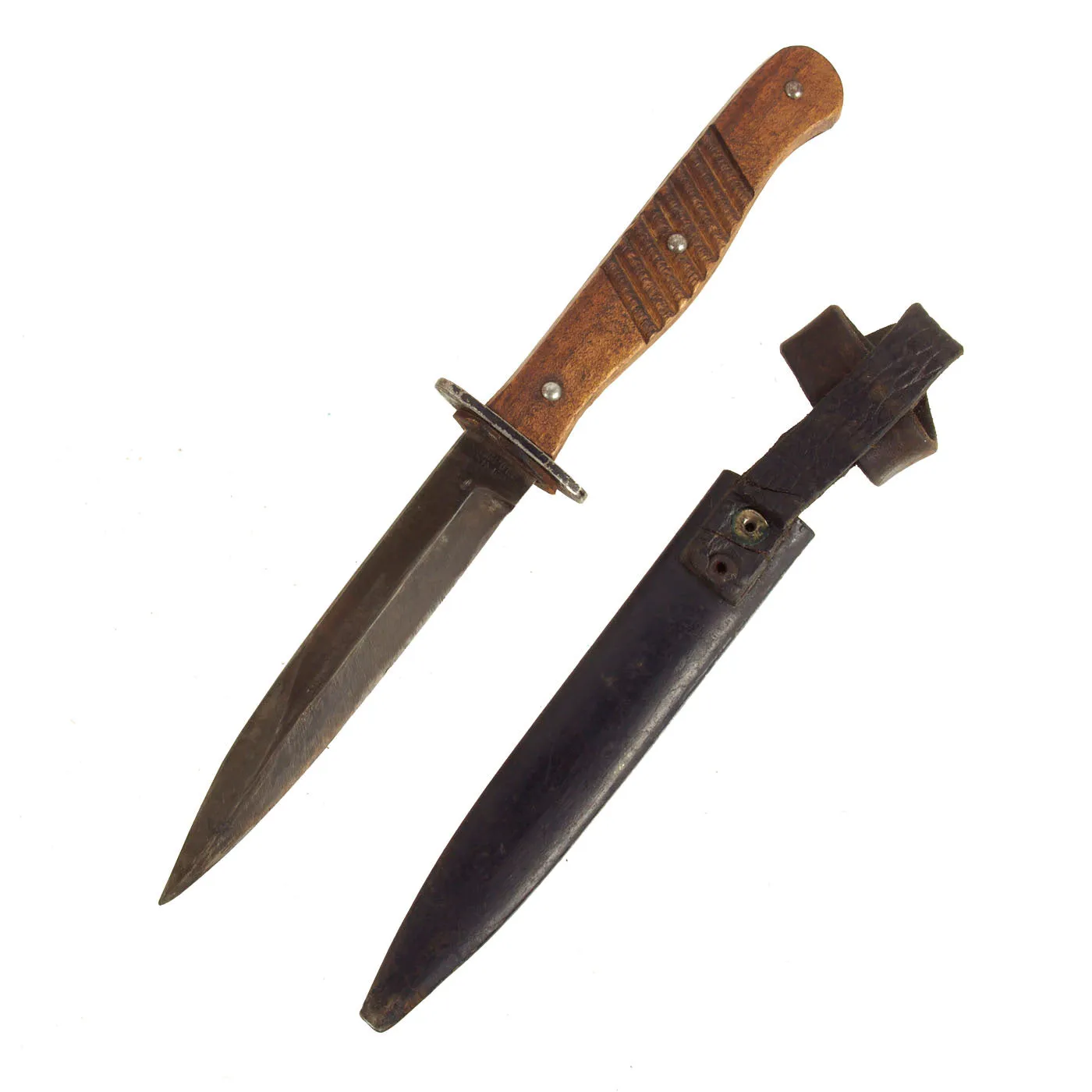 Original German WWI Trench Fighting Knife by ERN with Ribbed Grips and Scabbard