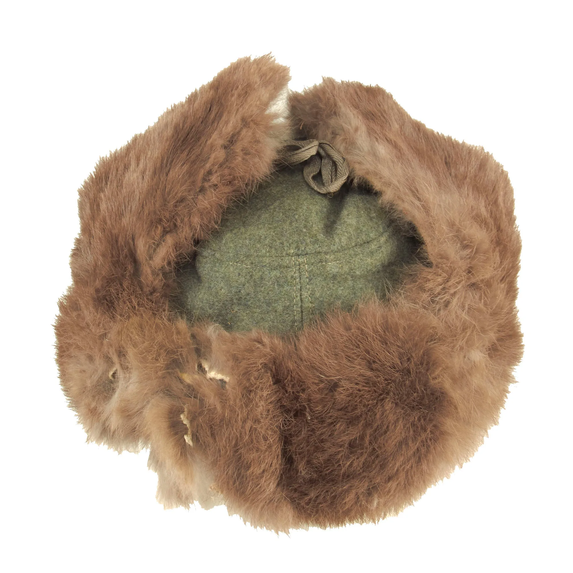 Original German WWII 1943 Dated Eastern Front 57cm Rabbit Fur Pelzmütze Winter Hat with Damaged Rear Skirt