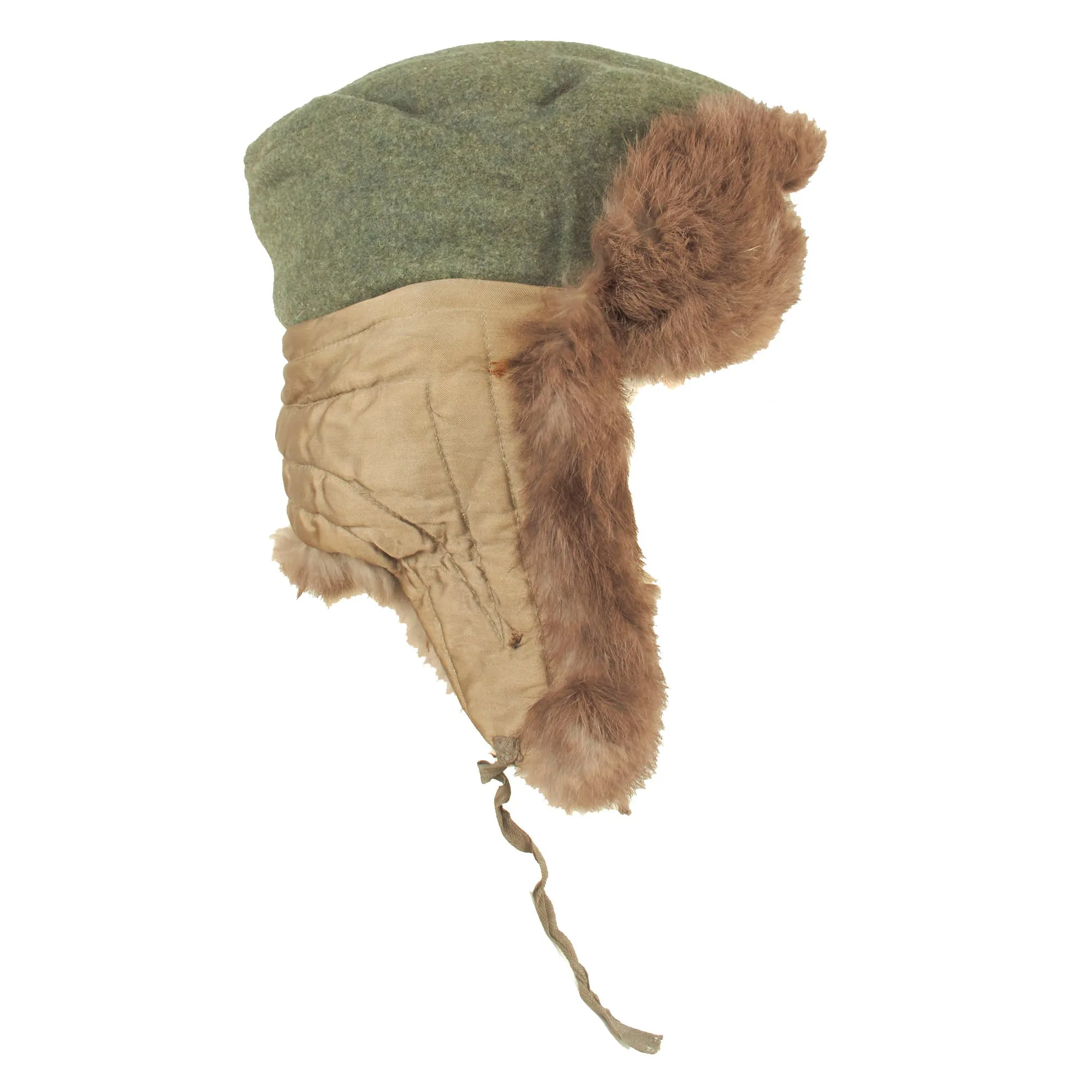 Original German WWII 1943 Dated Eastern Front 57cm Rabbit Fur Pelzmütze Winter Hat with Damaged Rear Skirt