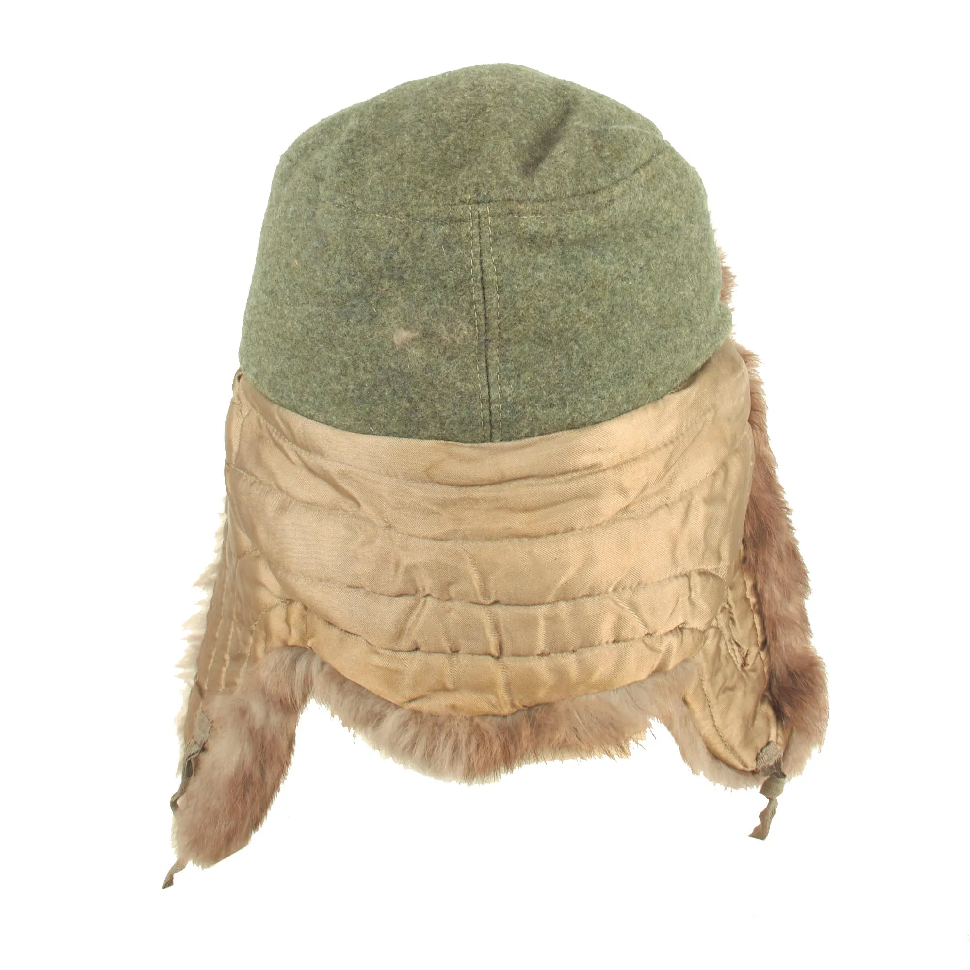 Original German WWII 1943 Dated Eastern Front 57cm Rabbit Fur Pelzmütze Winter Hat with Damaged Rear Skirt