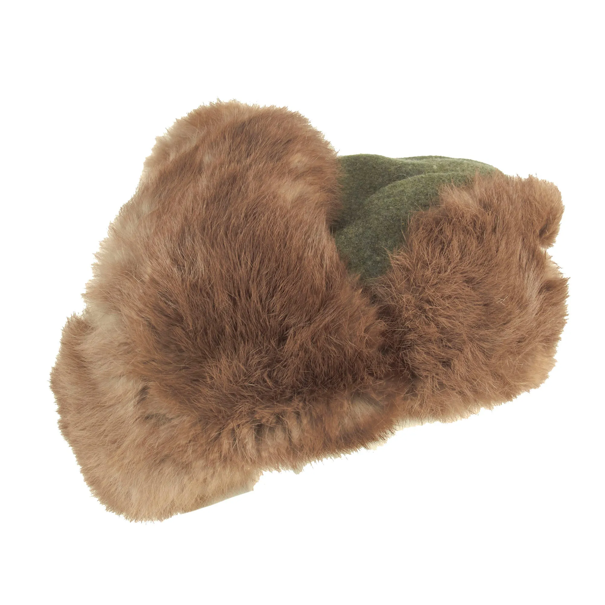 Original German WWII 1943 Dated Eastern Front 57cm Rabbit Fur Pelzmütze Winter Hat with Damaged Rear Skirt