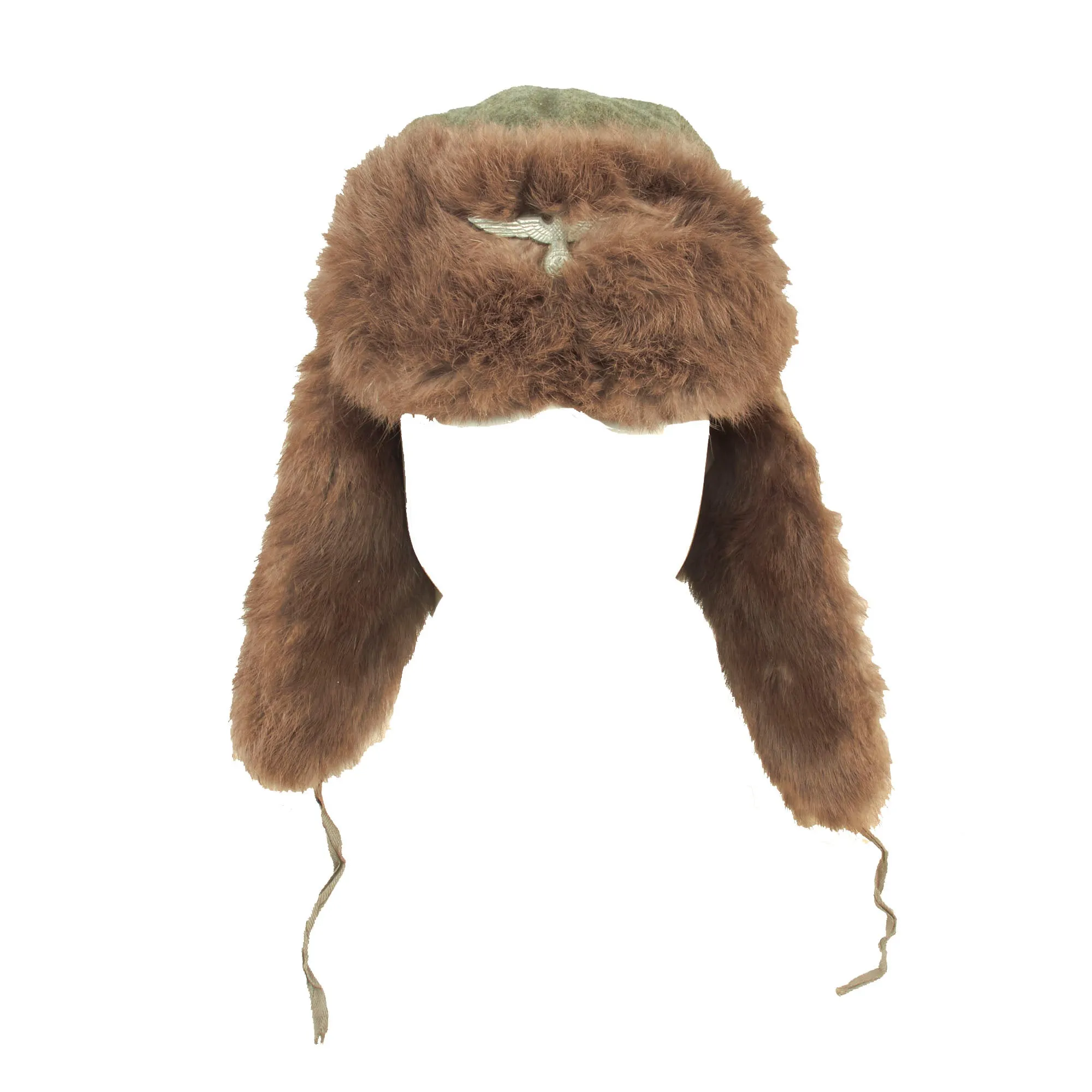 Original German WWII 1943 Dated Eastern Front 57cm Rabbit Fur Pelzmütze Winter Hat with Damaged Rear Skirt