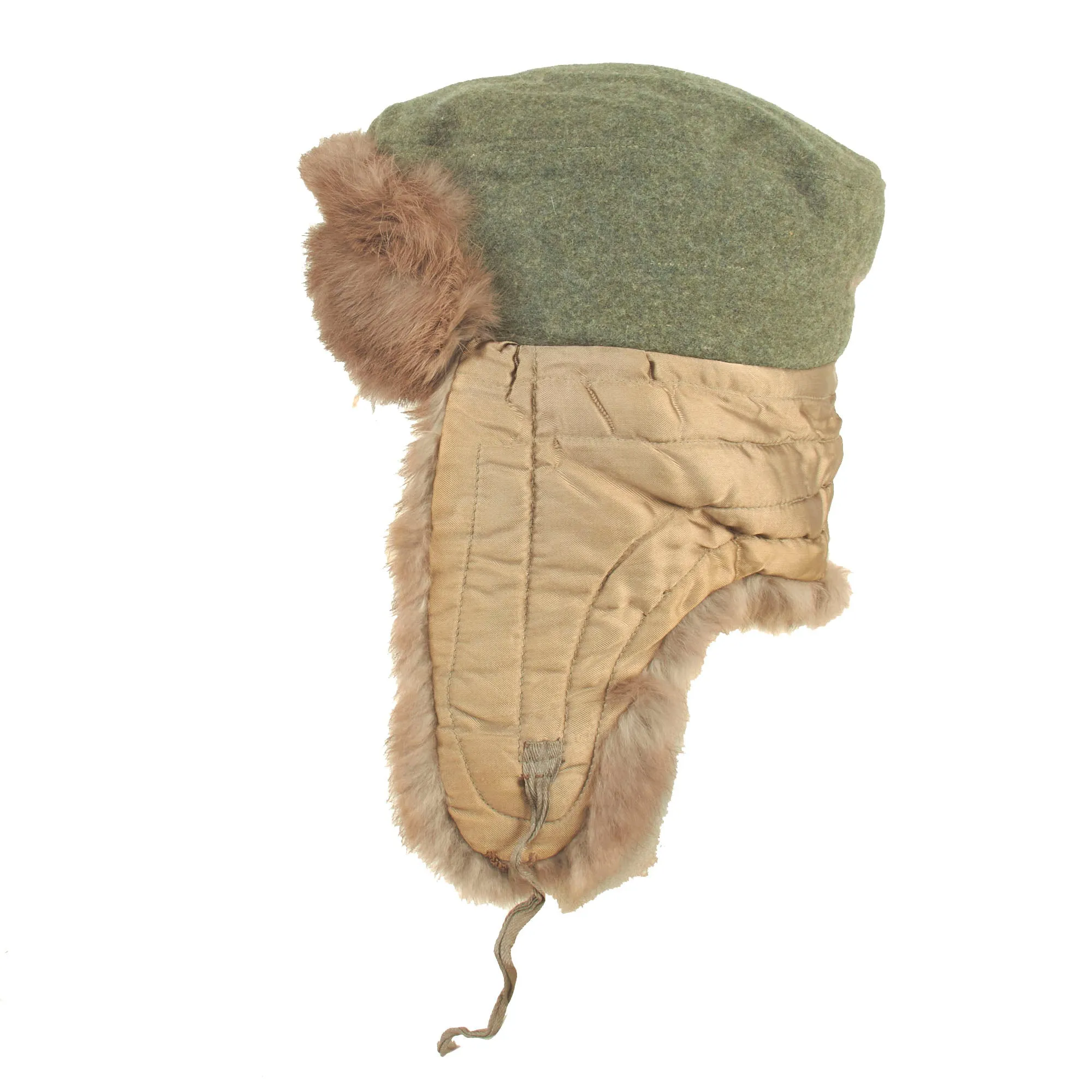 Original German WWII 1943 Dated Eastern Front 57cm Rabbit Fur Pelzmütze Winter Hat with Damaged Rear Skirt