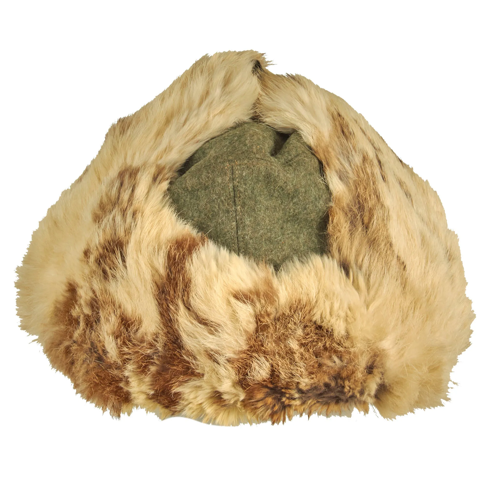 Original German WWII 1943 Dated Eastern Front White Rabbit Fur Pelzmütze Winter Hat by Karl Lutz - size 57