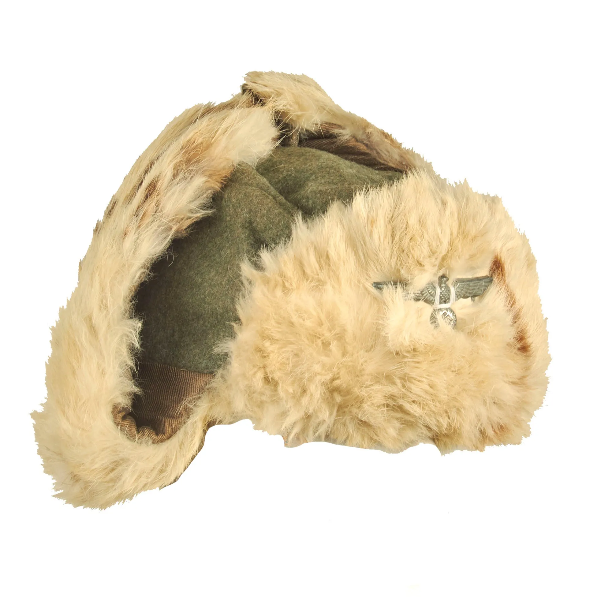 Original German WWII 1943 Dated Eastern Front White Rabbit Fur Pelzmütze Winter Hat by Karl Lutz - size 57