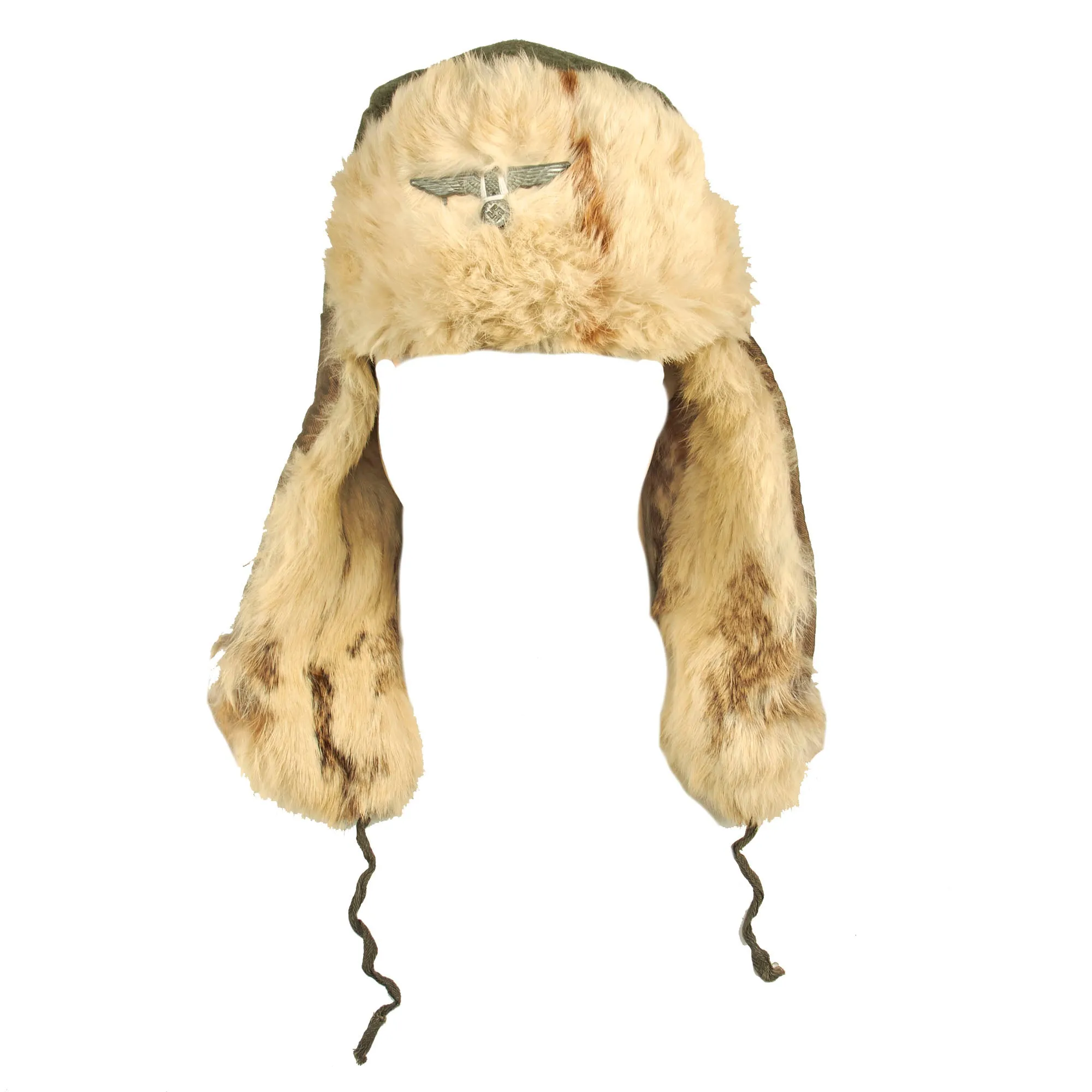 Original German WWII 1943 Dated Eastern Front White Rabbit Fur Pelzmütze Winter Hat by Karl Lutz - size 57