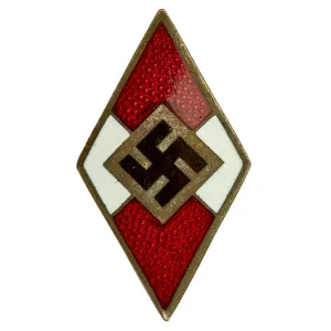 Original German WWII Early HJ Enamel Cap Badge Pin by Otto Hoffmann