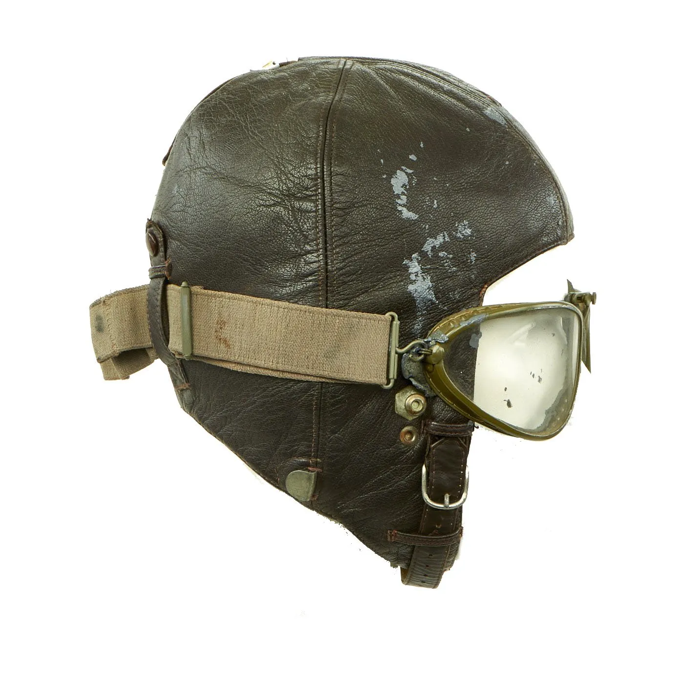 Original German WWII Luftwaffe Sheepskin Lined Leather Winter Flying Helmet with Goggles