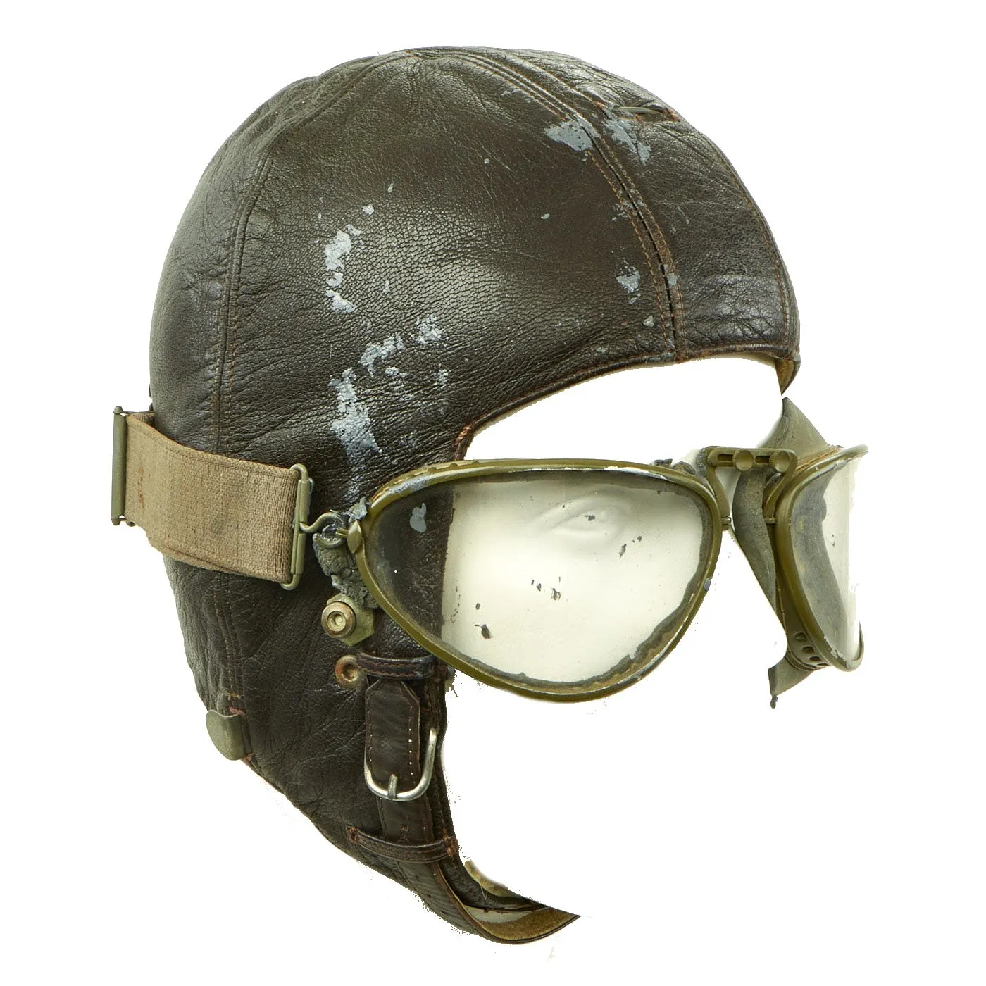 Original German WWII Luftwaffe Sheepskin Lined Leather Winter Flying Helmet with Goggles