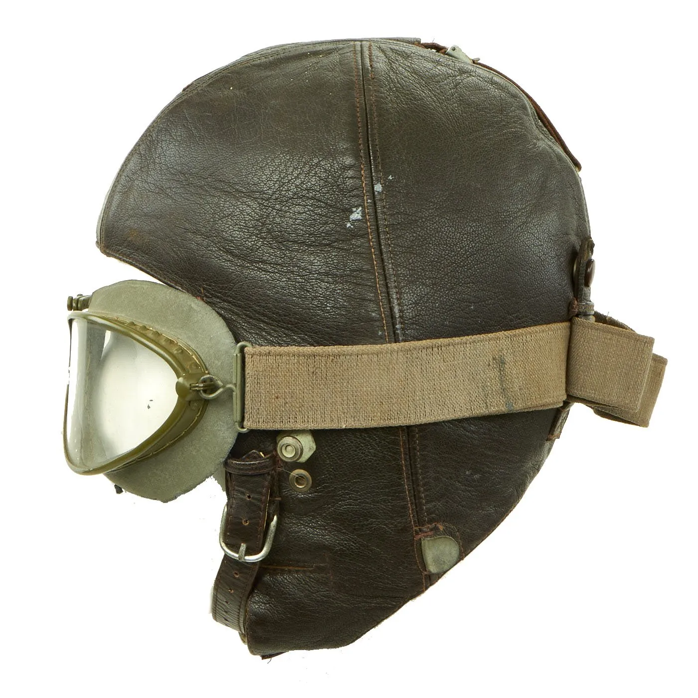 Original German WWII Luftwaffe Sheepskin Lined Leather Winter Flying Helmet with Goggles