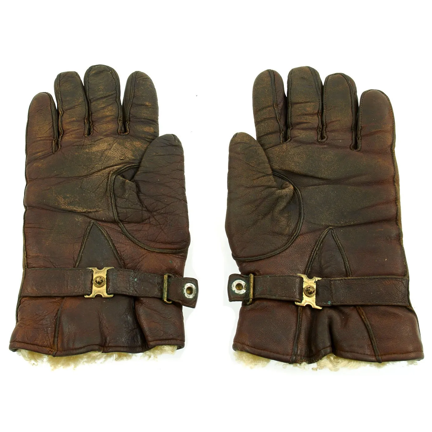 Original German WWII Luftwaffe Short Shearling Leather Flight Gloves - size 8 1/2