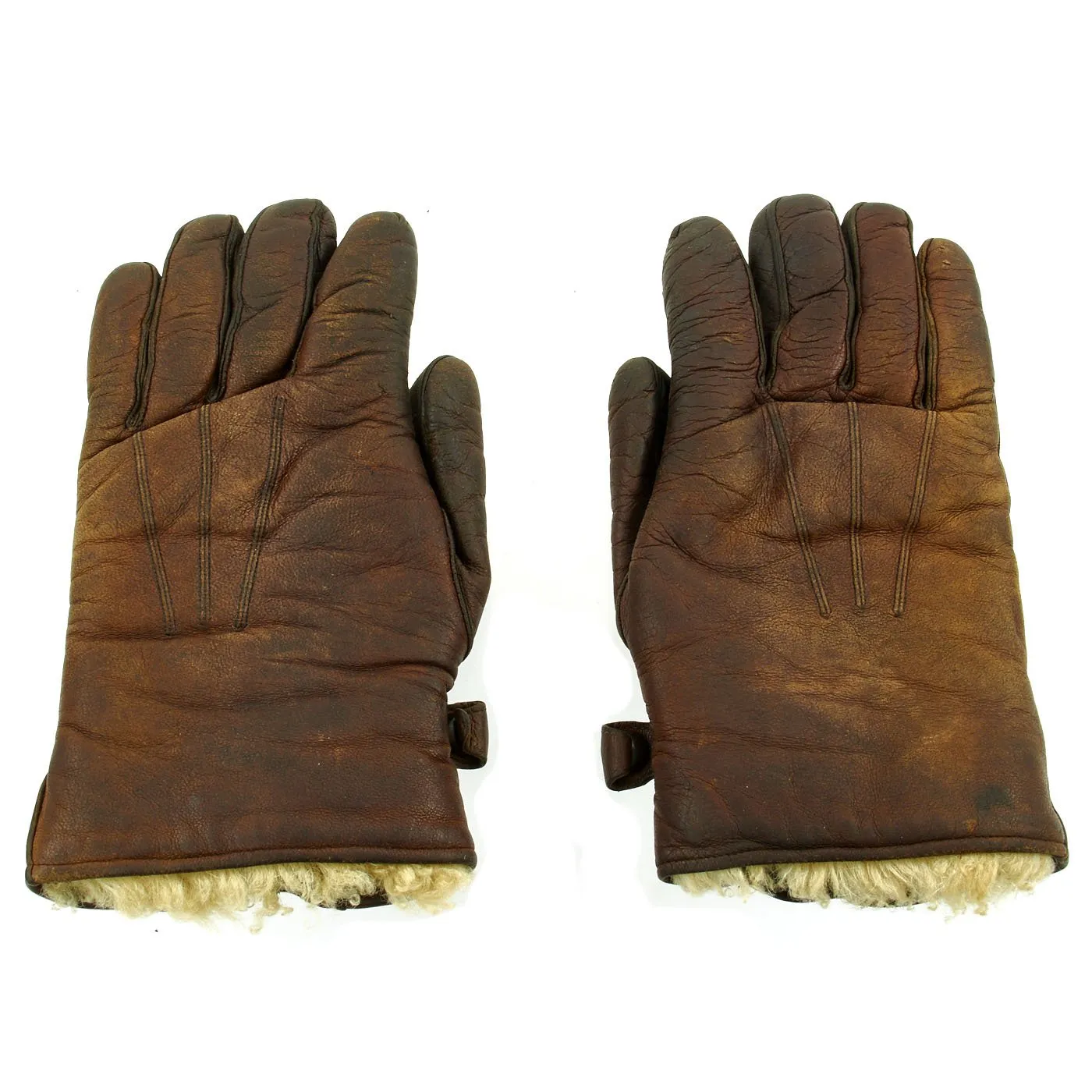 Original German WWII Luftwaffe Short Shearling Leather Flight Gloves - size 8 1/2