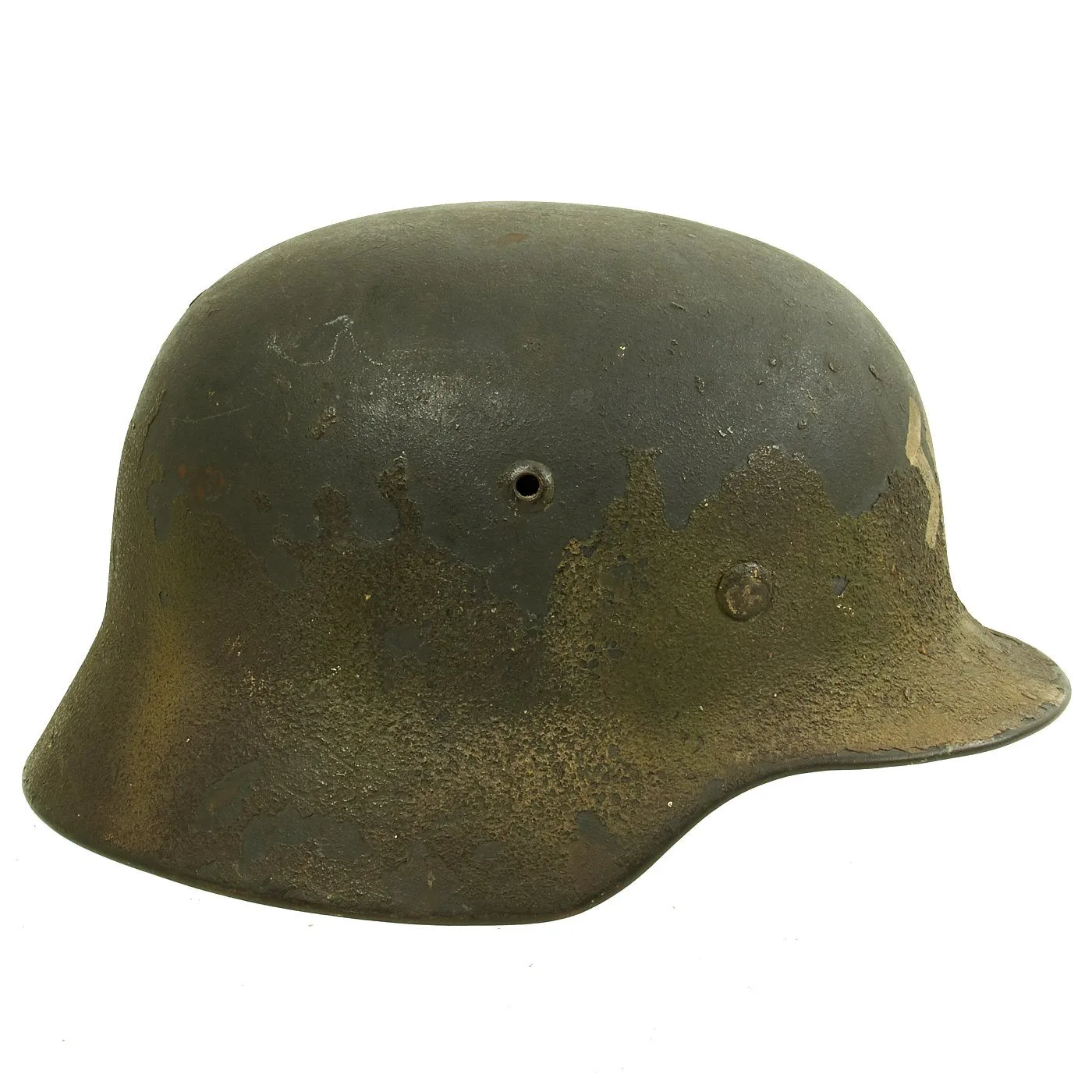 Original German WWII Luftwaffe Worn Normandy Camouflage Single Decal M35 Helmet - Stamped SE64