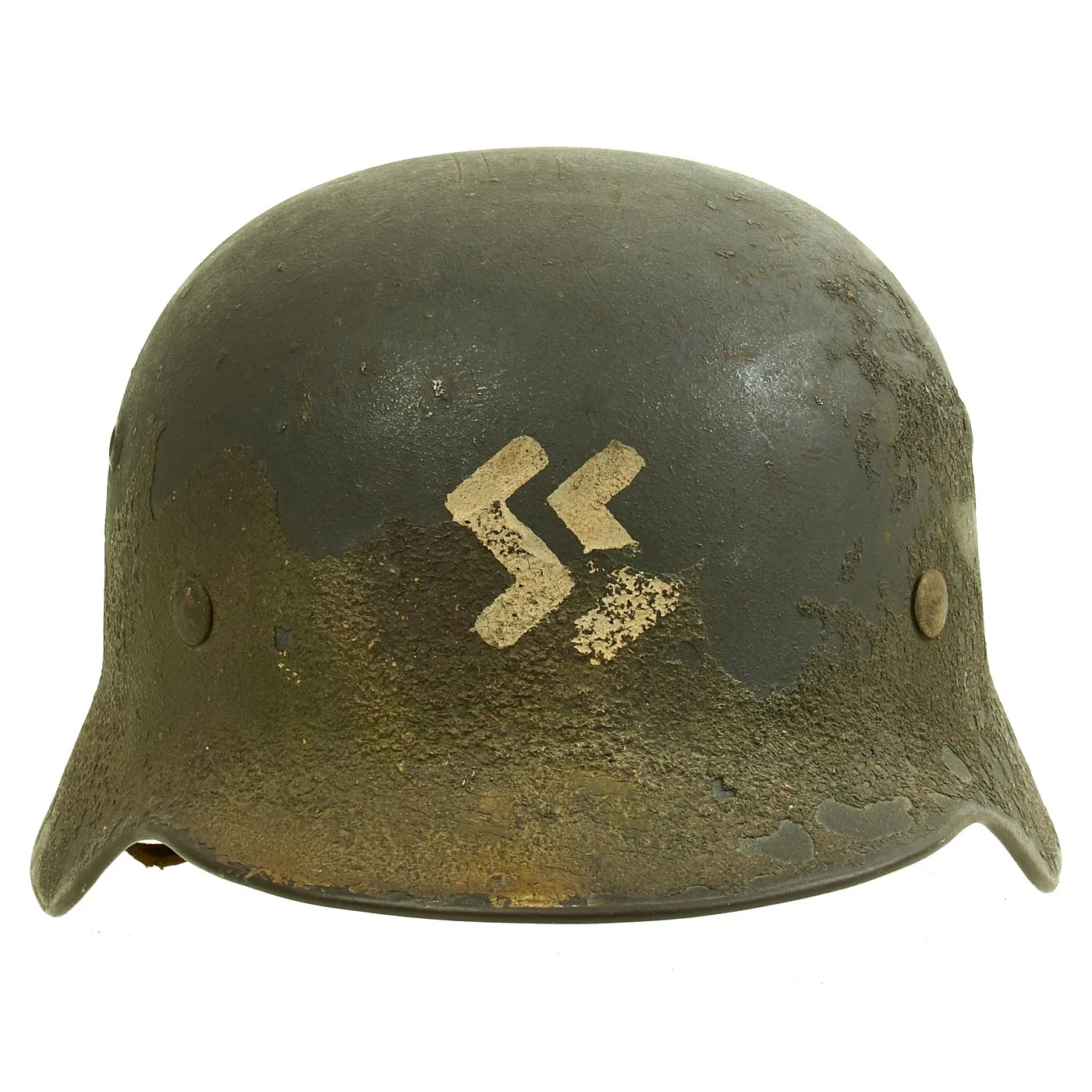 Original German WWII Luftwaffe Worn Normandy Camouflage Single Decal M35 Helmet - Stamped SE64