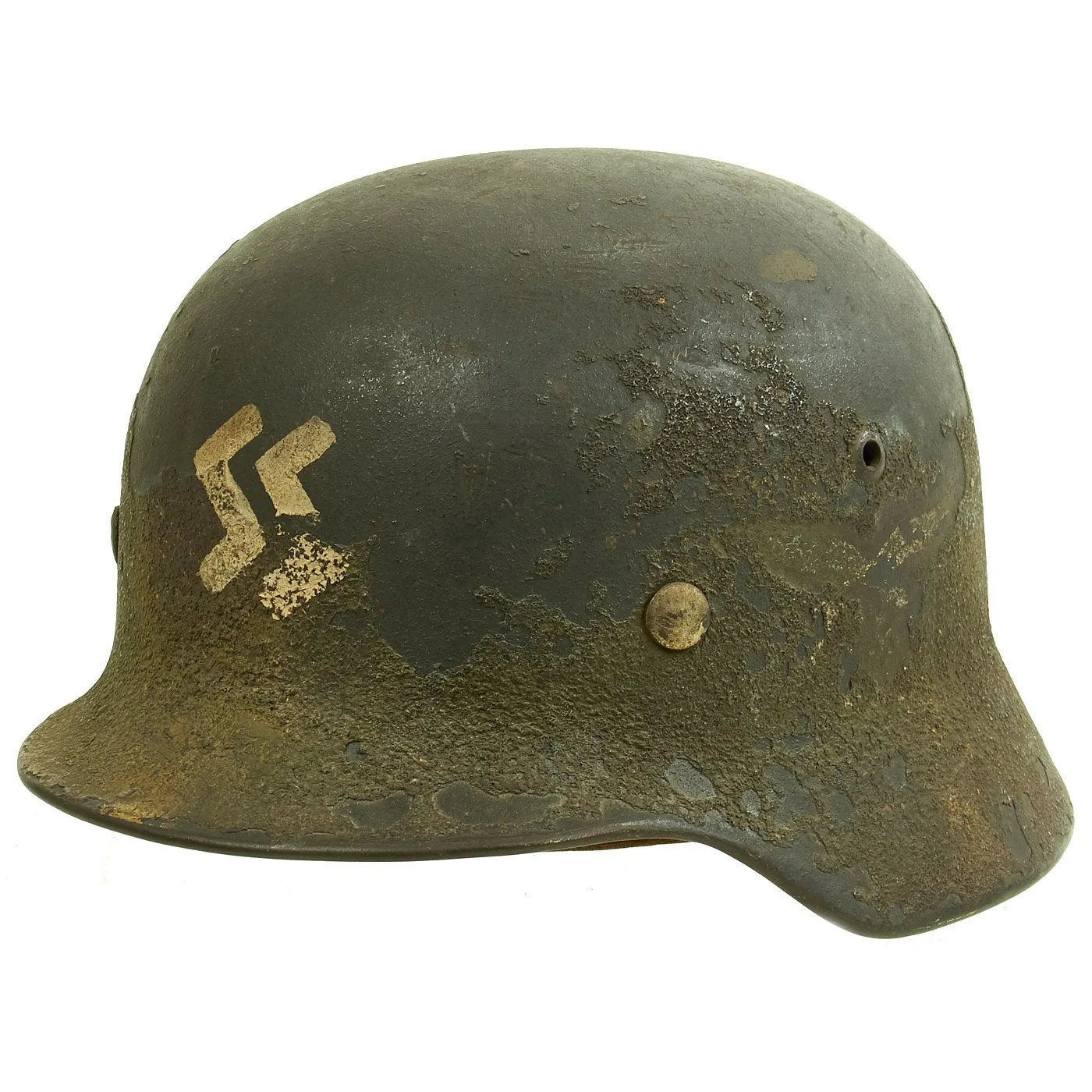 Original German WWII Luftwaffe Worn Normandy Camouflage Single Decal M35 Helmet - Stamped SE64