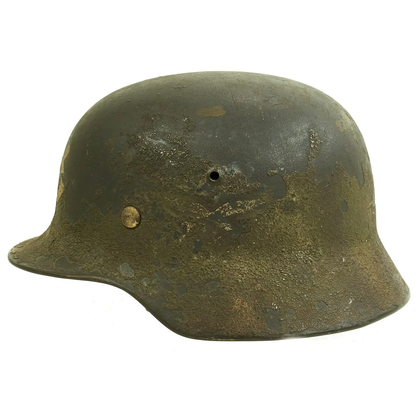 Original German WWII Luftwaffe Worn Normandy Camouflage Single Decal M35 Helmet - Stamped SE64