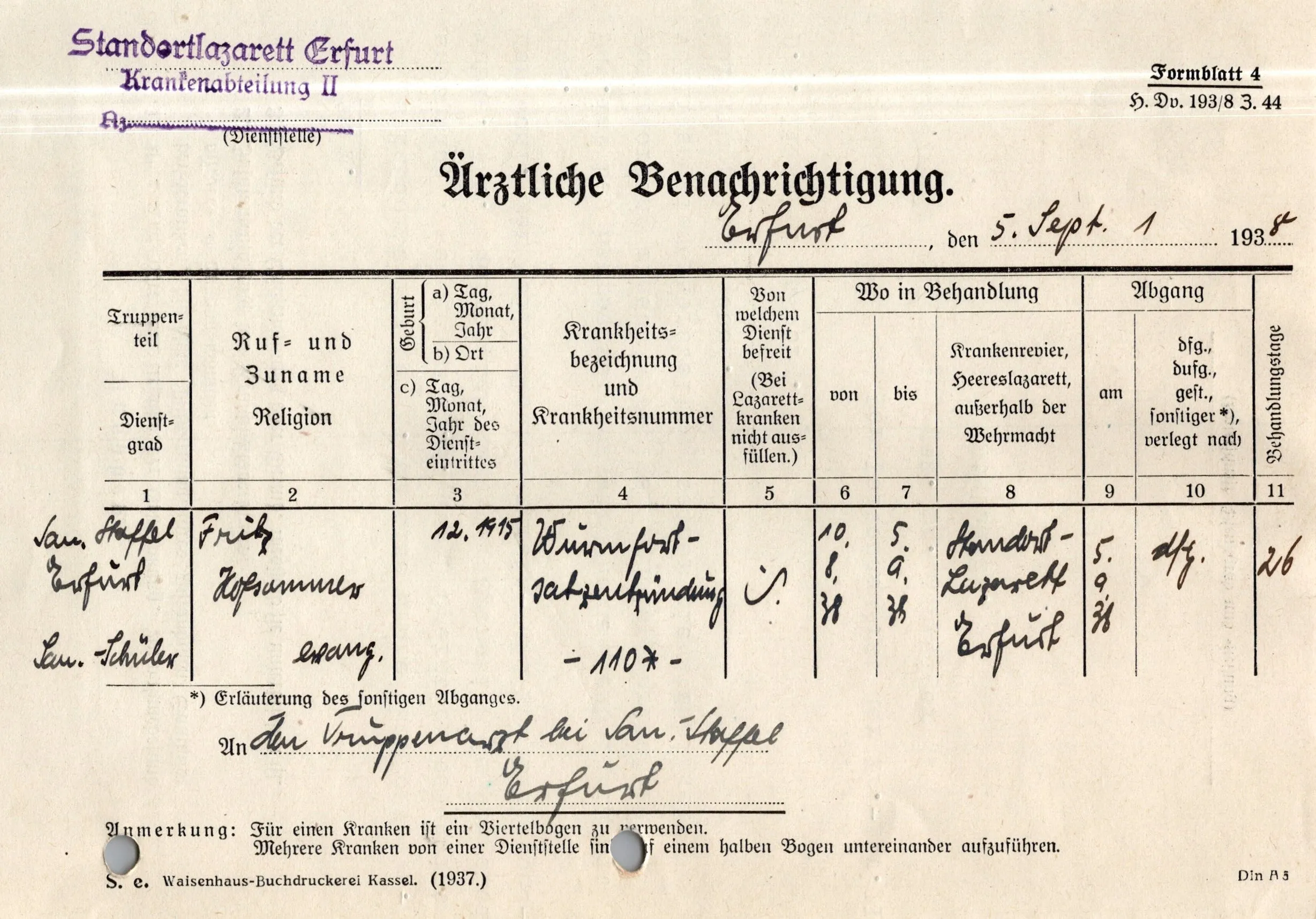 Original German WWII Massive Award & Document Grouping of Sanitäts-Feldwebel Friedrich Hofsommer of Panzerjäger - Abteilung 15