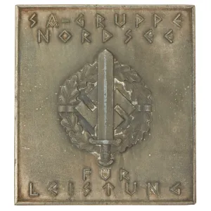 Original German WWII SA Gruppe Nordsee 1939 Bremen Sports Competition Table Medal - Obstacle Relay 2nd Place