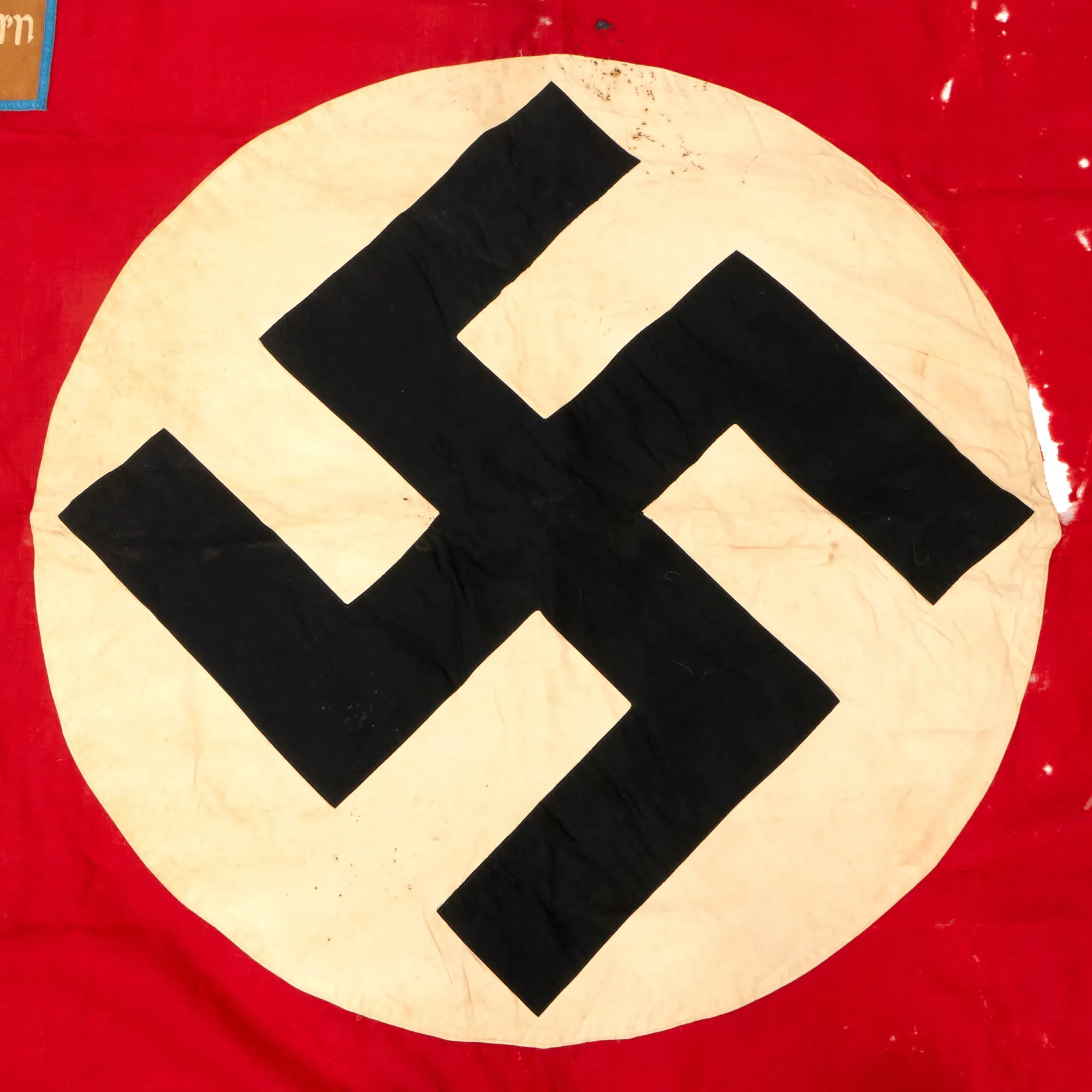 Original German WWII SA Sturmfahne Fringed Political Storm Flag marked Waldthurn with RZM Marked Hanger Rings - 46" x 54"