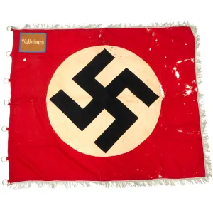 Original German WWII SA Sturmfahne Fringed Political Storm Flag marked Waldthurn with RZM Marked Hanger Rings - 46" x 54"